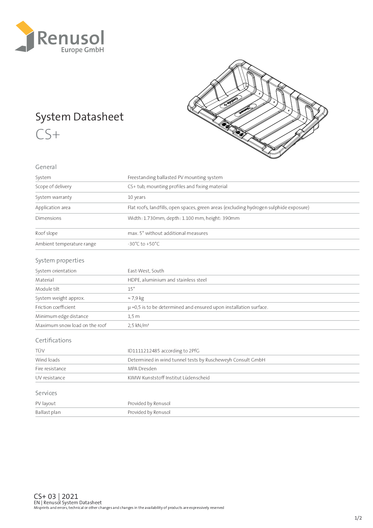 Renusol ConSole+ inkl Montagematerial und U Profile