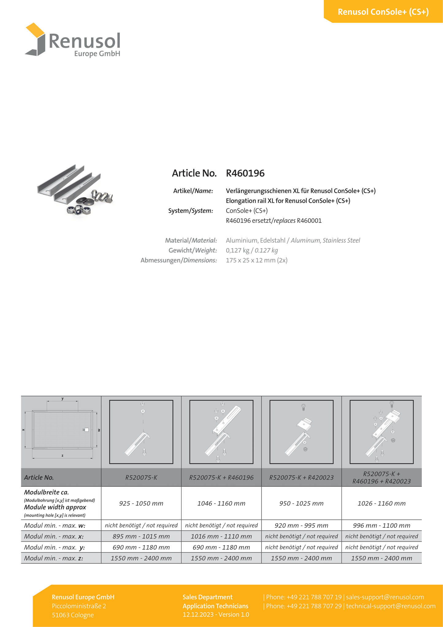Renusol ConSole+ inkl Montagematerial und U Profile