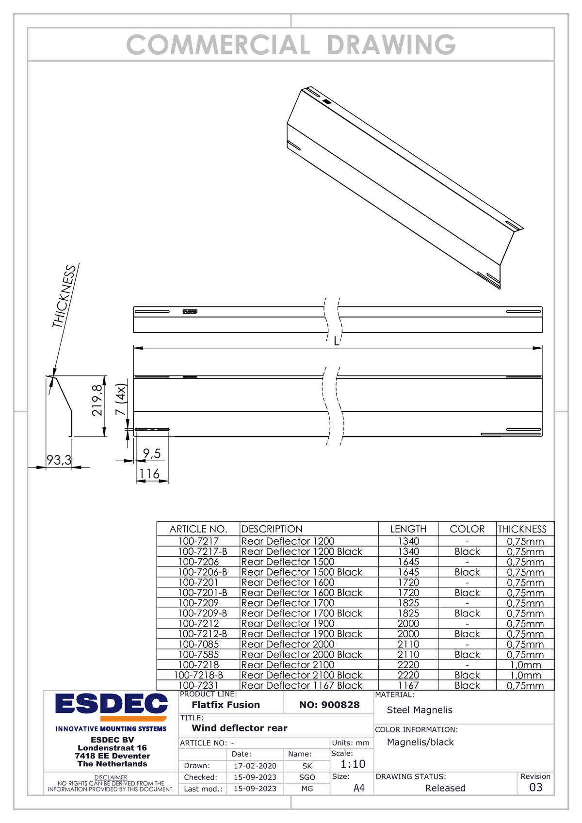 Esdec FlatFix Fusion Windabweiser Heckportrait Schwarz