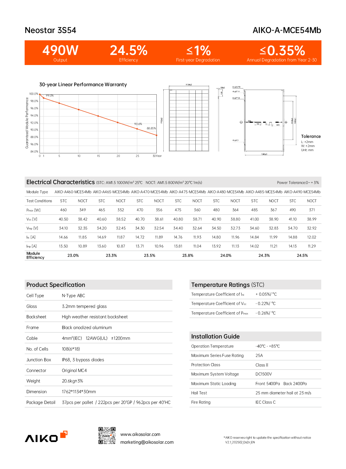Aiko PV Modul Solar Panel Neostar 3S 475W N Type ABC All Black Gen 3