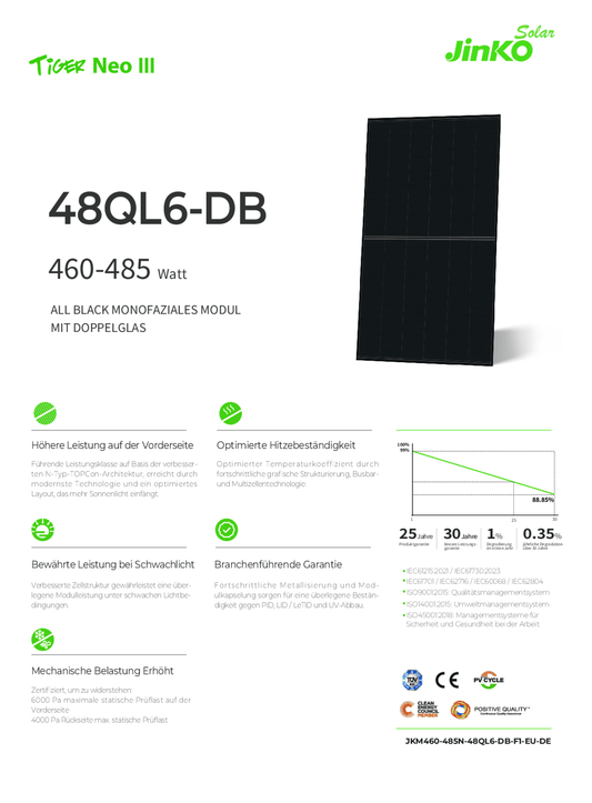 Jinko PV Solar Modul Panel 470W Tiger Neo 3 Doppelglass All Black MC4