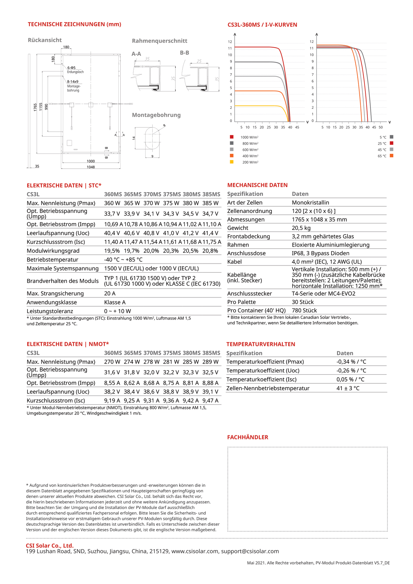 Canadian Solar PV Modul Solarpanel 375 Watt Super High Power Mono PERC HiKu MC4