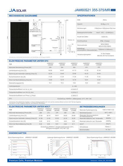 JA Solar PV Modul Solarpanel 370 Watt Mono PERC Halbzellen Full Black MC4