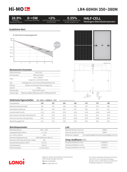 Longi PV Modul Solarpanel 370 Watt Mono PERC Halbzellen HIH Rahmen Schwarz