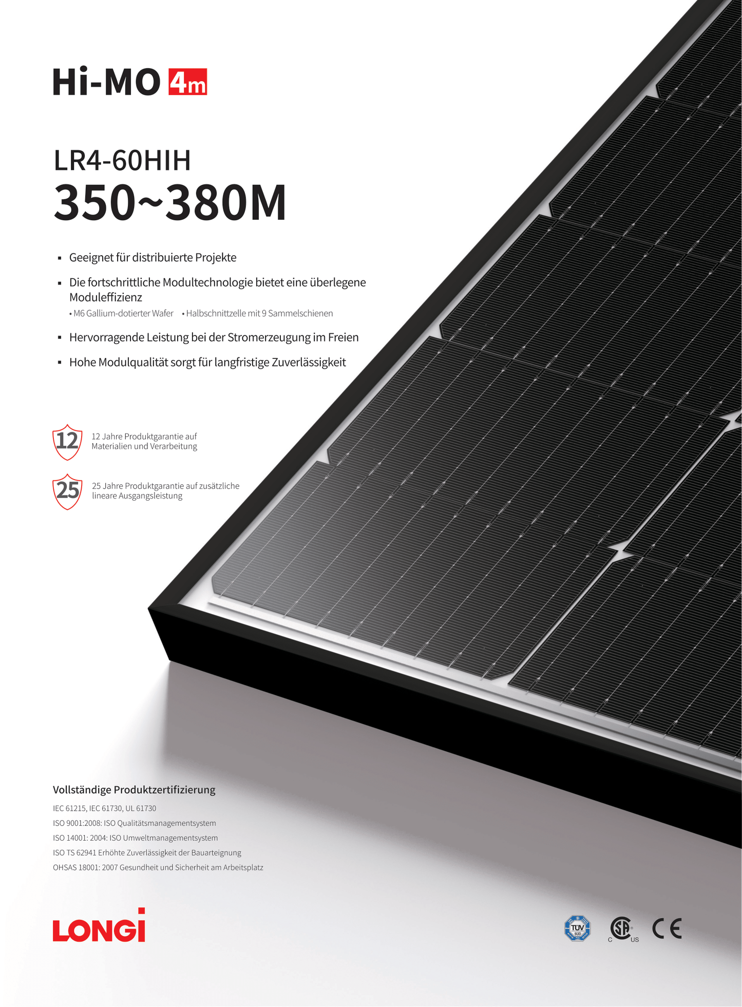 Longi PV Modul Solarpanel 375 Watt Mono PERC Halbzellen HIH Rahmen Schwarz