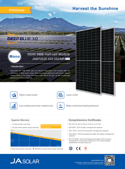 JA Solar PV Modul Solarpanel 545 Watt Mono PERCHalbzellen MC4 Rahmen silber