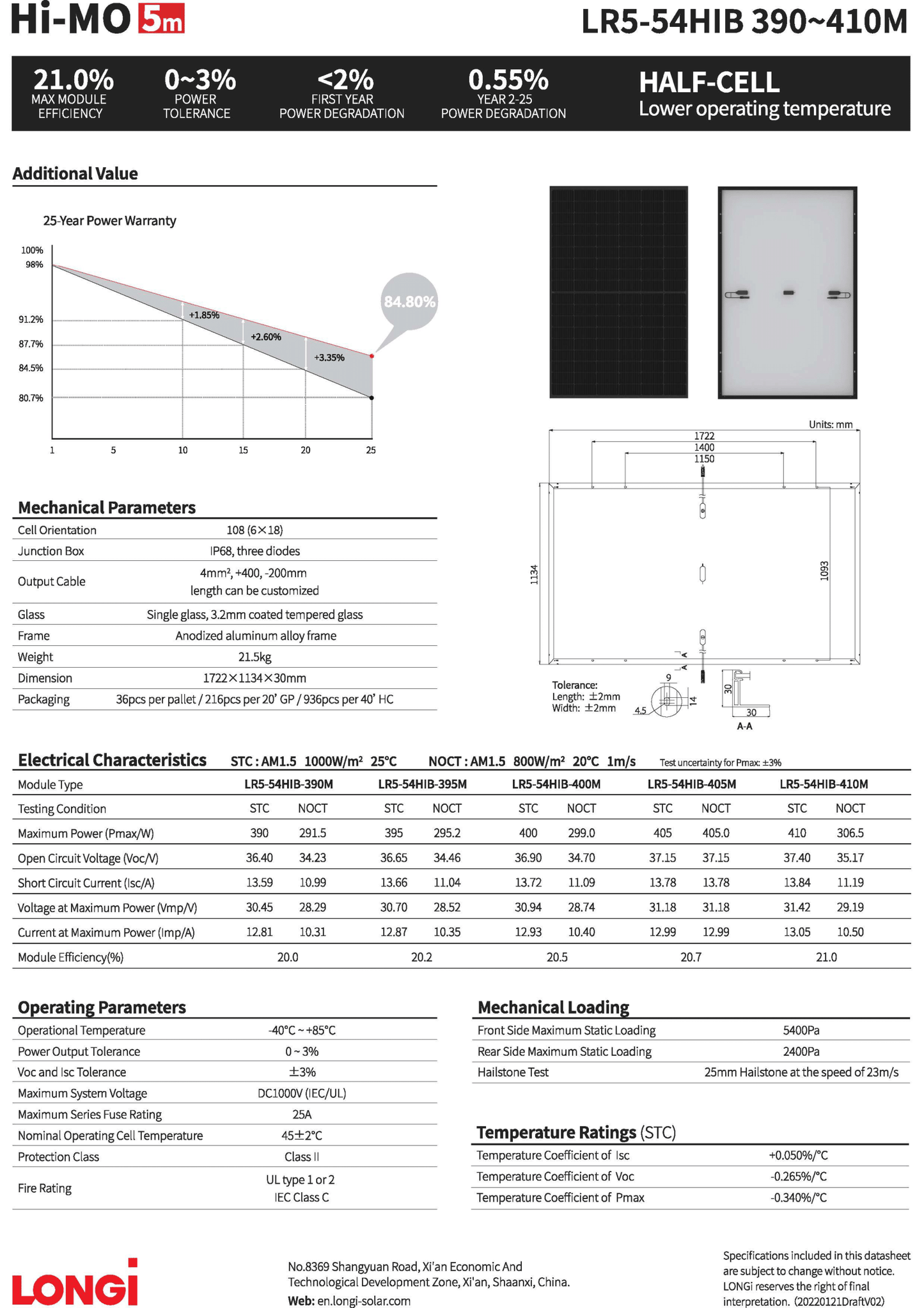 Longi PV Modul Solarpanel 400 Watt Mono PERC Halbzellen All Black