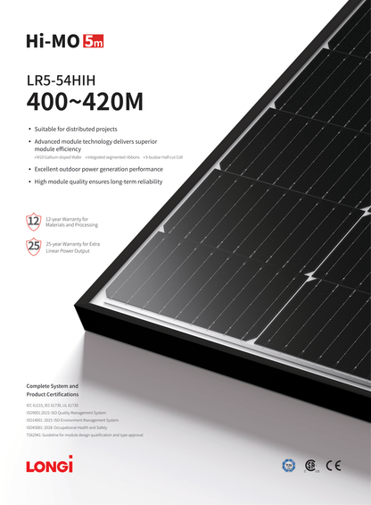 Longi PV Modul Solarpanel 405 Watt Mono PERC Halbzellen Rahmen schwarz