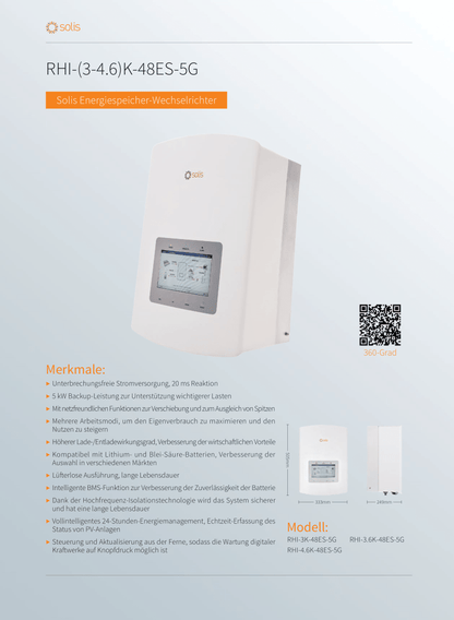 Solis Wechselrichter 3.0KW Hybrid 5G 2 MPPT DC Freischalter 1ph Meter