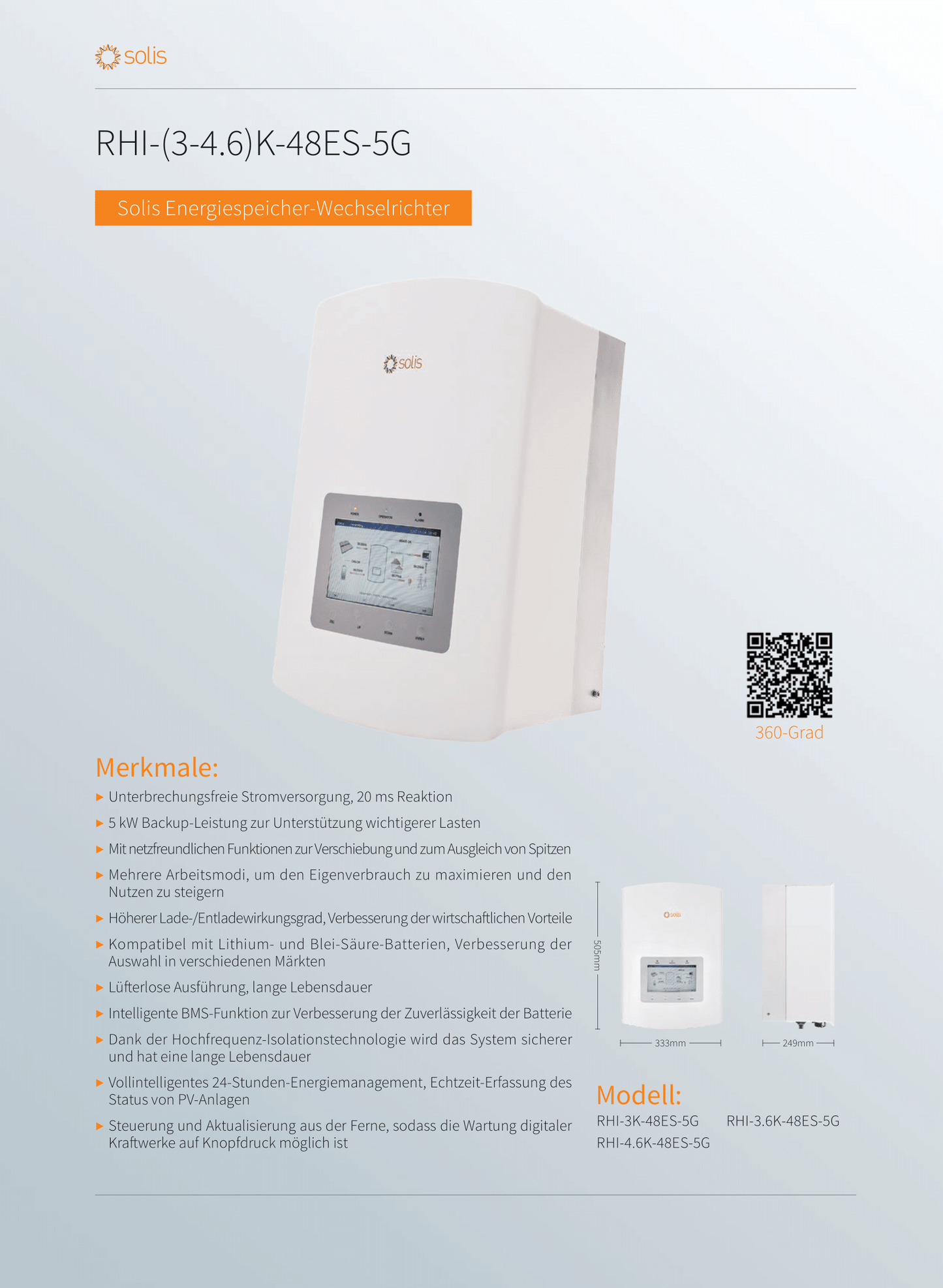 Solis Wechselrichter 4.6KW Hybrid 5G 2 MPPT DC Freischalter 1ph Meter