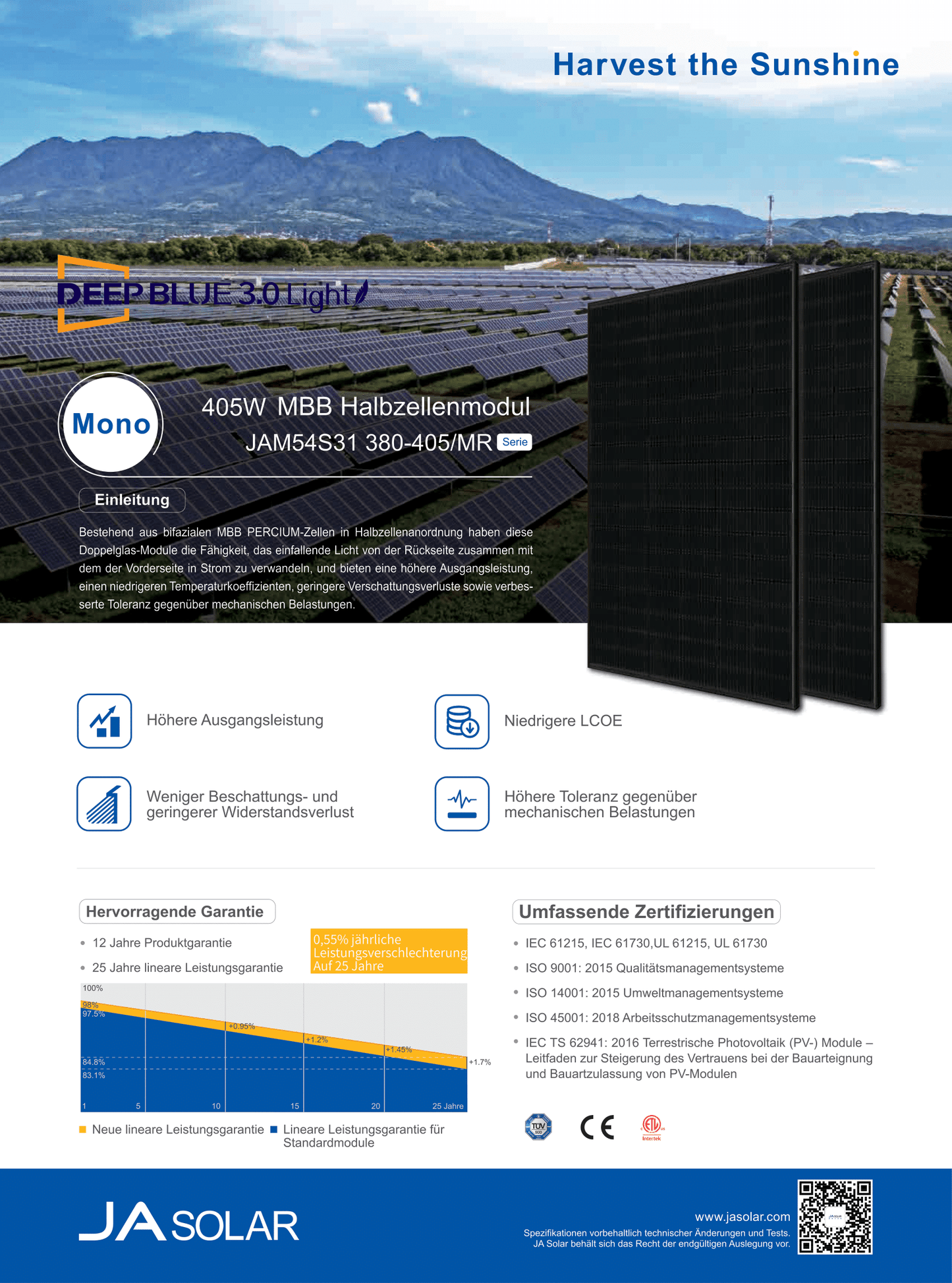 JA Solar PV Modul Solarpanel 400 Watt Mono PERC Halbzellen Full Black MC4