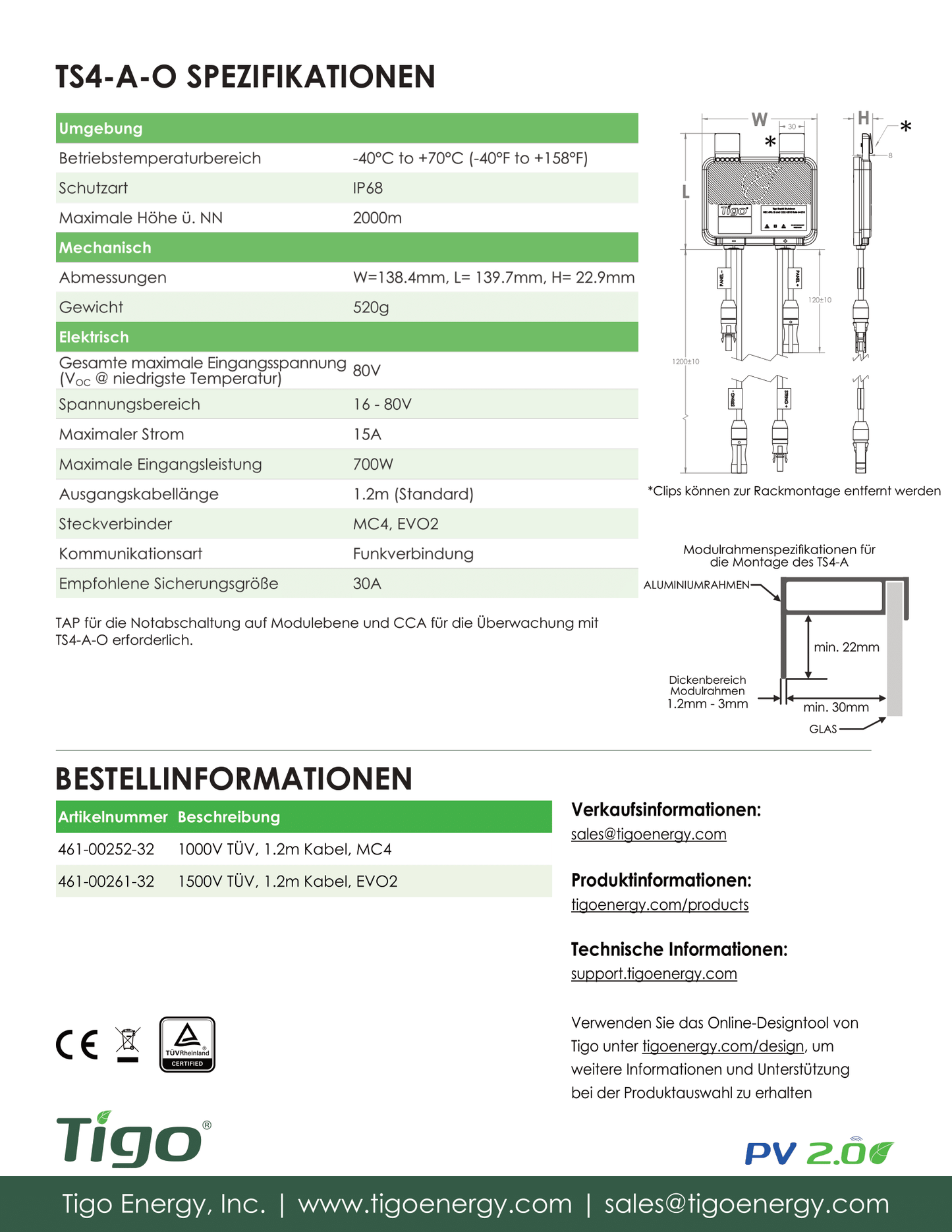 Tigo TS4 A O Optimierer für Solar PV Modul bis 700W 15A