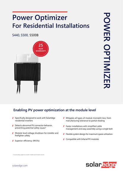 SolarEdge S440 Leistungsoptimierer für Solar PV Modul bis 440 Watt 14.5A