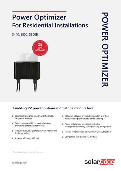 SolarEdge S440 Leistungsoptimierer für Solar PV Modul bis 440 Watt 14.5A