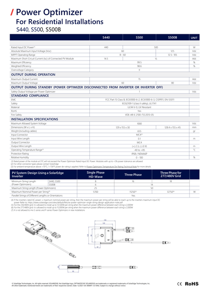 SolarEdge S440 Leistungsoptimierer für Solar PV Modul bis 440 Watt 14.5A