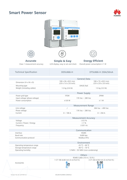 Huawei DTSU666 H 3 Phasen Smart Power Energy Meter 3x 250A CT Sensoren