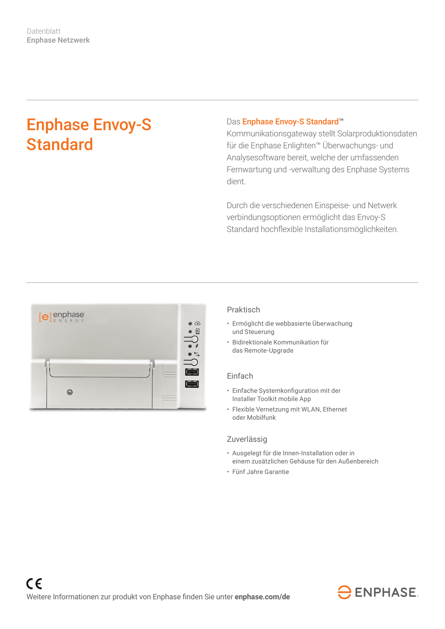 Enphase Envoy S Standard Kommunikationsgateway 230 V AC 2 Stromsensoren