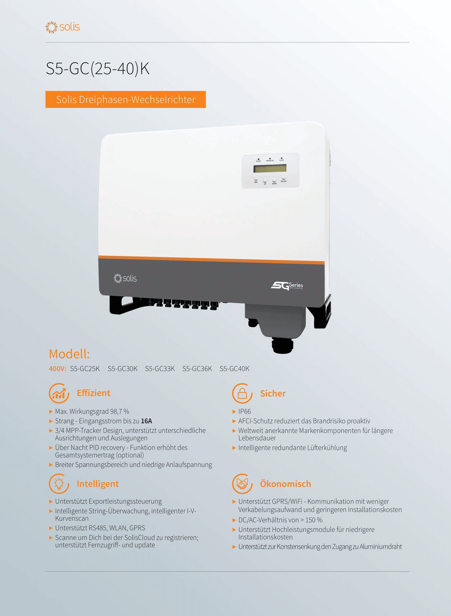 Solis Wechselrichter 25.0kW S5 3 MPPT 3 Phasen mit DC Schalter