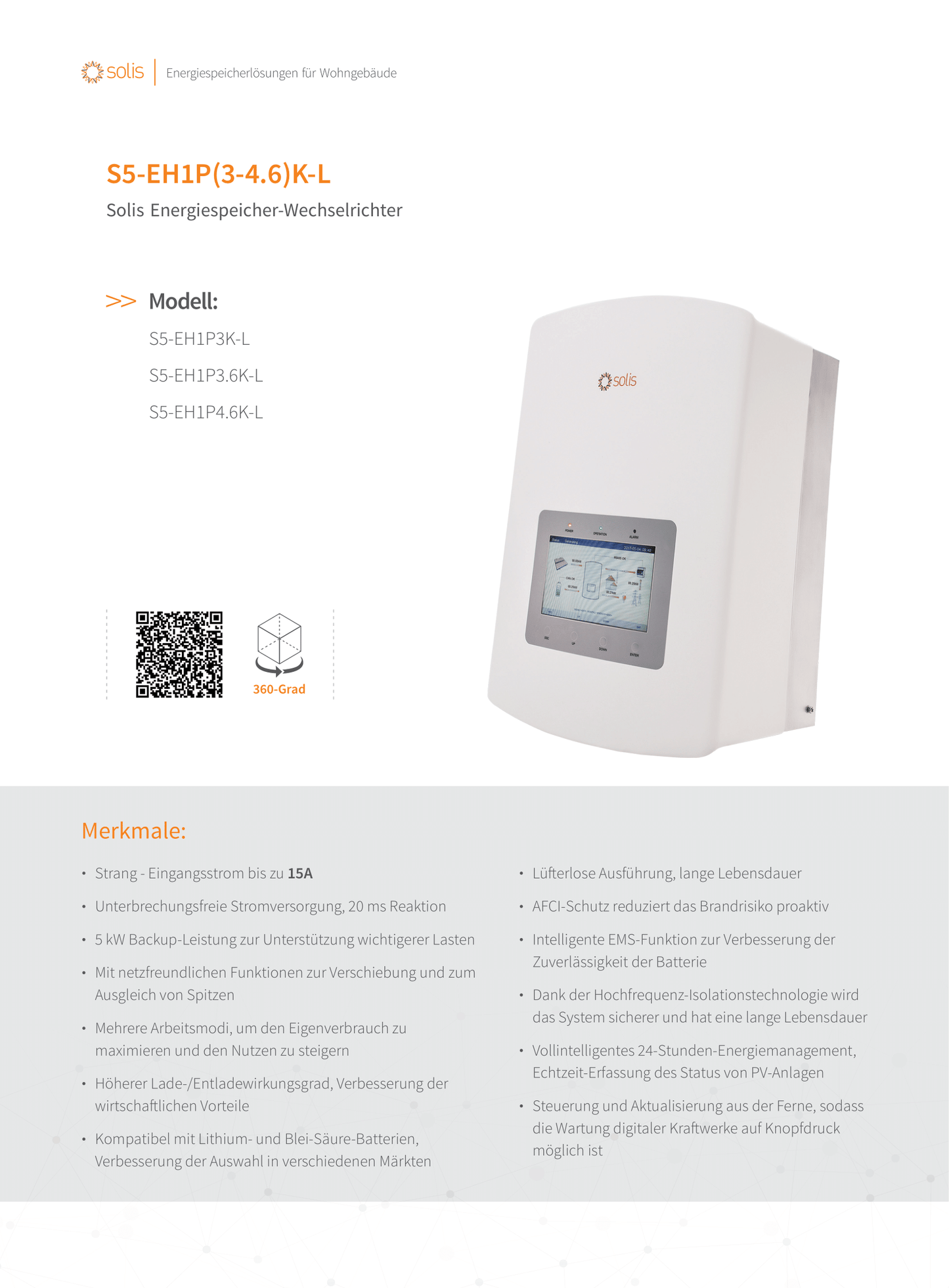 Solis Wechselrichter 3.0kW Hybrid S5 EH1P 2 MPPT 1 Phase Smart Meter