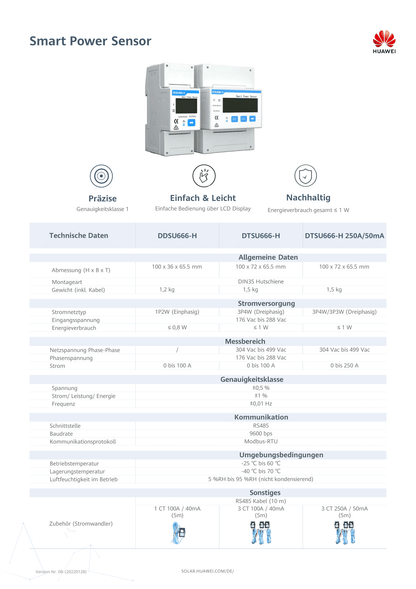 Huawei DTSU666 H 3 Phasen Smart Power Energy Meter mit 3x 100A CT Sensoren