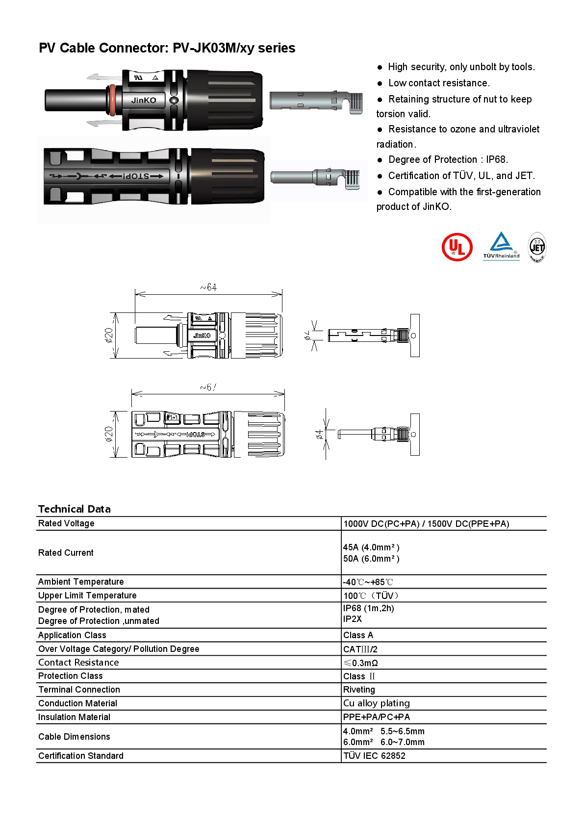 Jinko JK03M Steckerpaar 1x Stecker 1x Buchse für Jinko