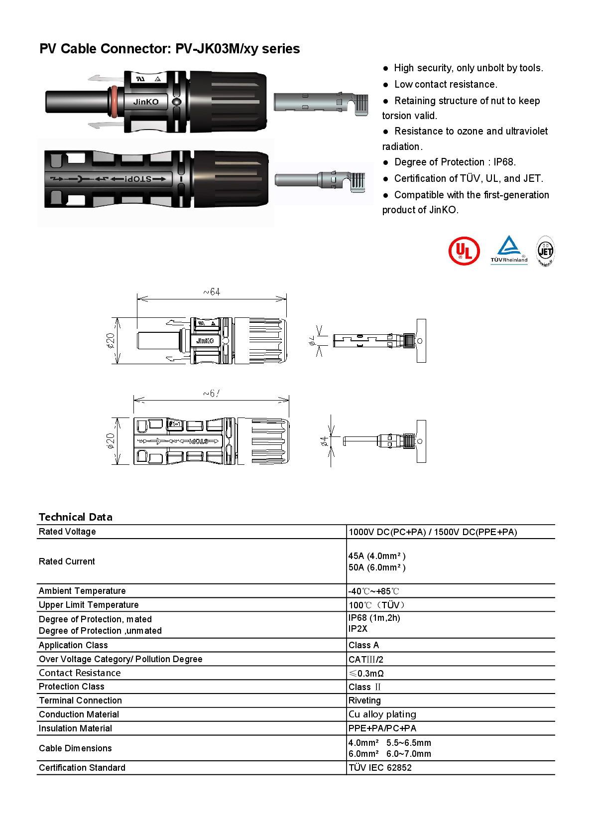Jinko JK03M Steckerpaar Stecker und Buchse