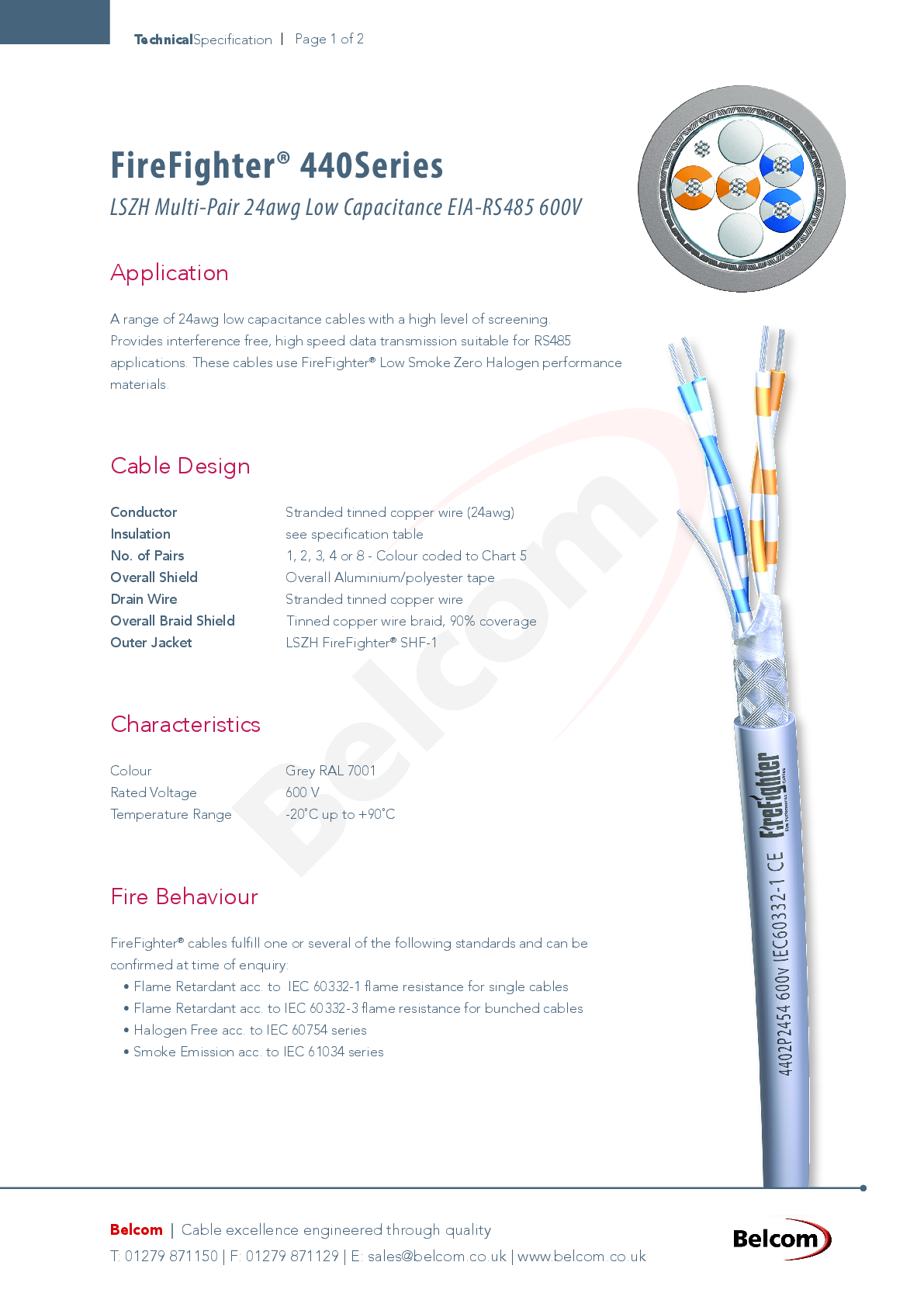 Belcom Doppelpaar RS485 Kabel 1m 4 adrig 2x2x24 AWG grau