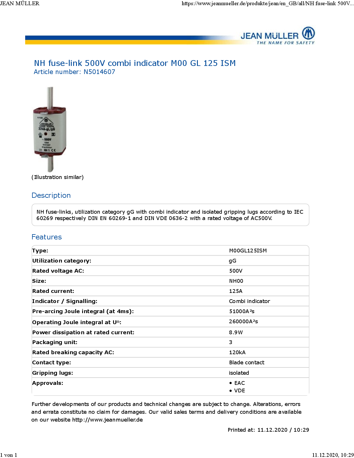 Jean Müller Sicherungseinsatz 100A für KETO 00