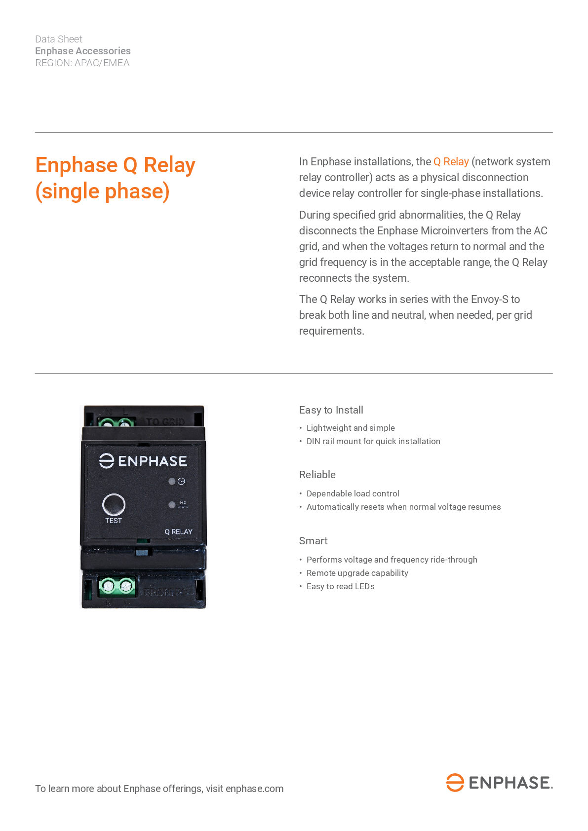 Enphase Q Relay Relais 1 Phase Netztrennvorrichtung Q RELAY 1P INT