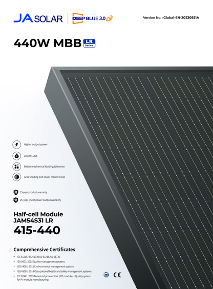 JA Solar PV Modul Panel 420W Mono MBB PERC Halbzellen AB MC4