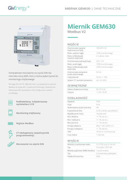 GivEnergy SDM630 3ph Meter mit Stromwandlern