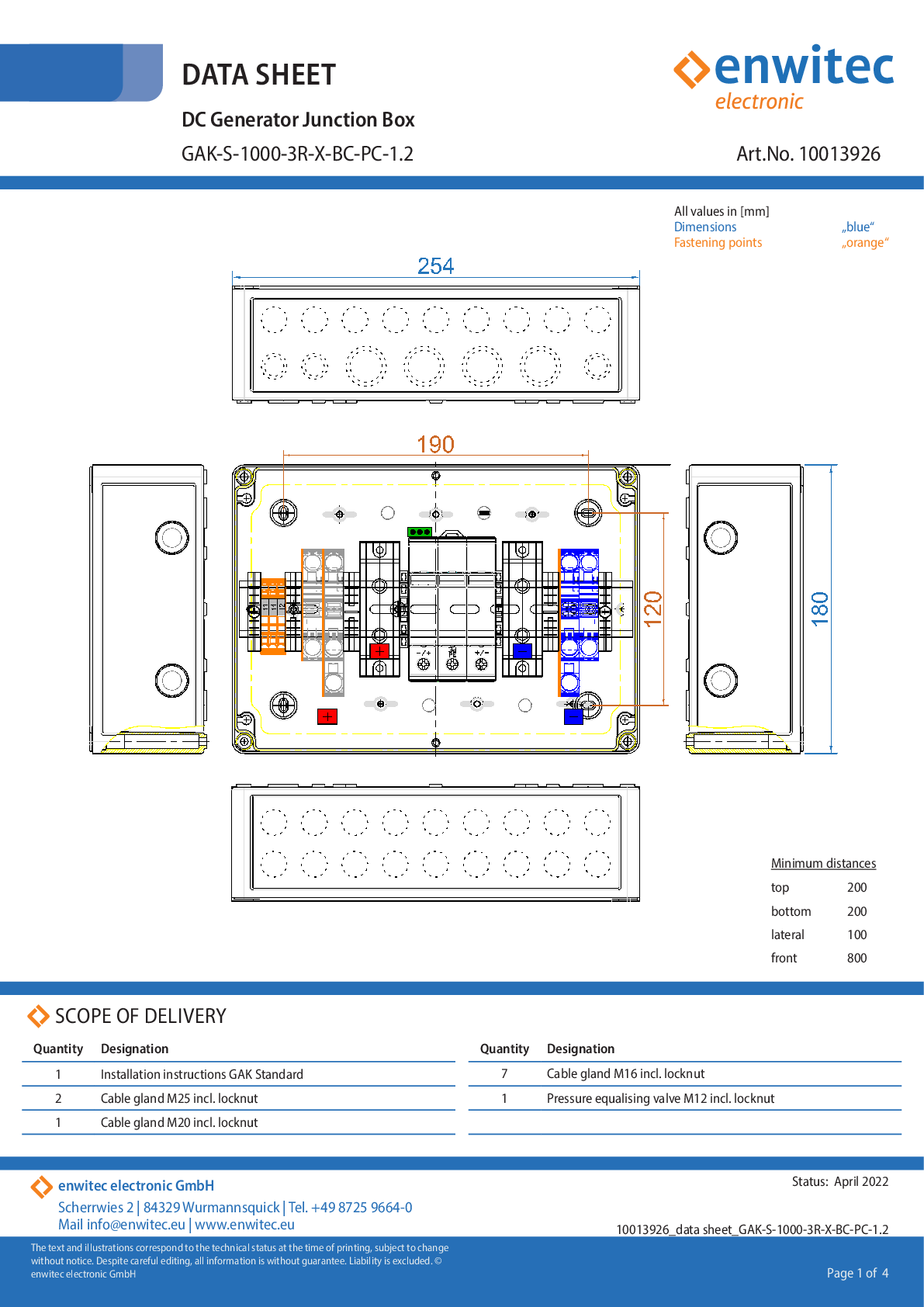 Enwitec DC Generatoranschlusskasten IP65 Typ I & II