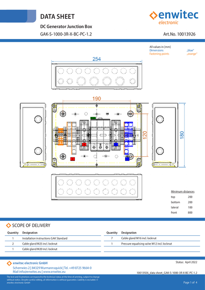 Enwitec DC Generatoranschlusskasten IP65 Typ I & II