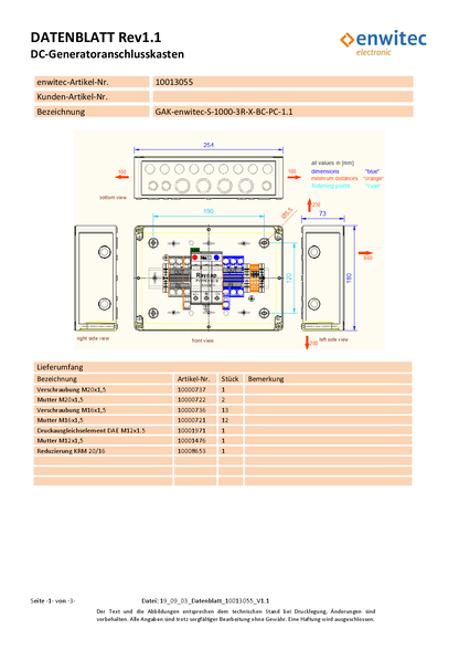 Enwitec DC Generatoranschlusskasten IP65 Typ I & II