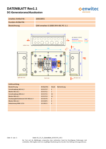 Enwitec DC Generatoranschlusskasten IP65 Typ I & II
