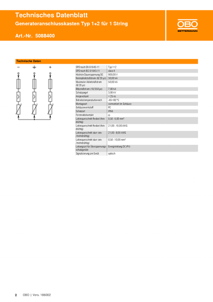 OBO Bettermann Generatoranschlusskasten Typ 1+2 für 1 String 900 V DC V2