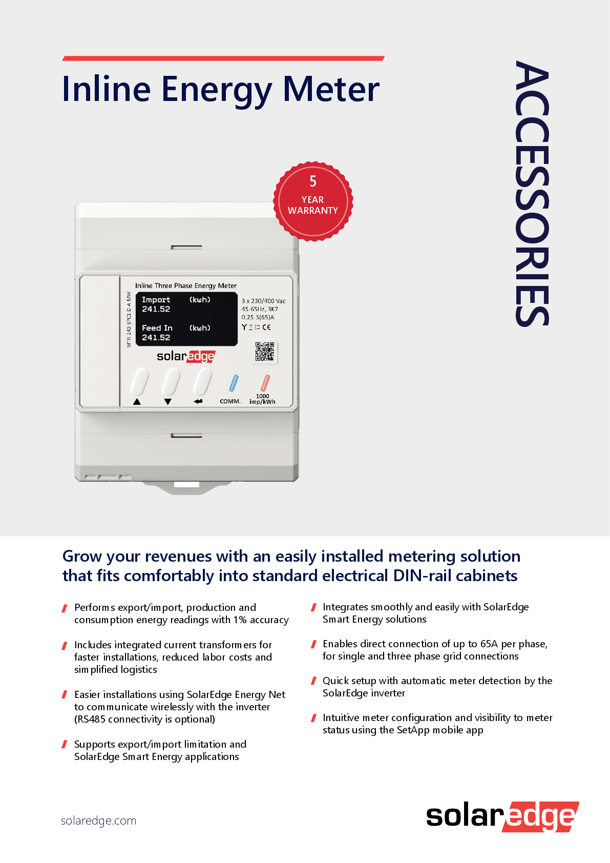 SolarEdge Home Inline Meter 1 Phase MTR 240 1PC1 DW MW
