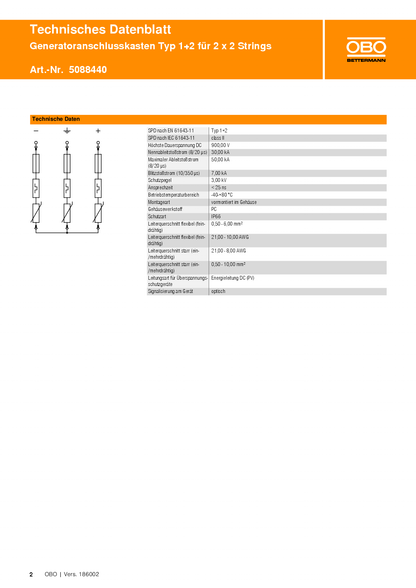 OBO Bettermann Generatoranschlusskasten Typ 1+2 für 2 x 2 Strings 900V DC V2