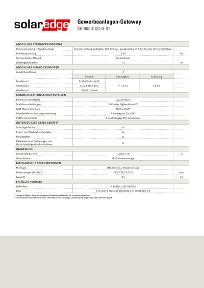 SolarEdge Gateway für Gewerbeanlagen