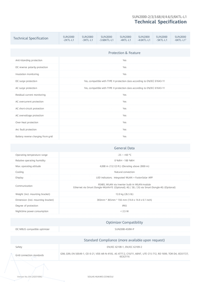 Huawei 4kW 1ph Hybrid Smart Energy Controller SUN2000 L1