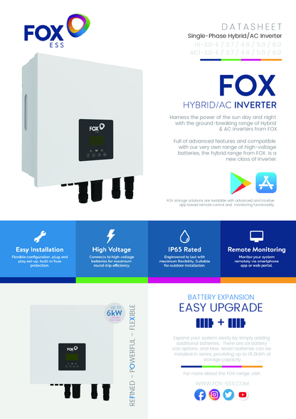 Fox ESS H1 3.7kW Hybrid Wechselrichter 1ph