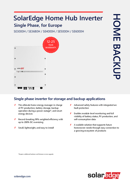 SolarEdge 5,000W Home Hub Wechselrichter mit Whole Hub Backup Potential 1PH