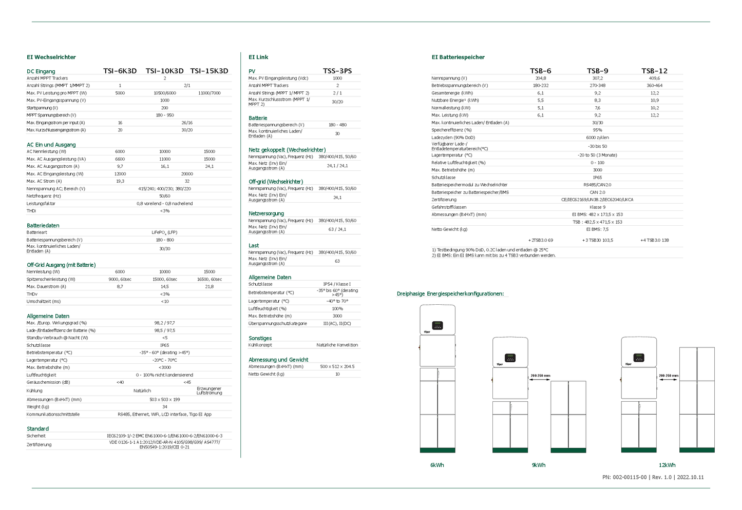 Tigo EI Wechselrichter TSI 10K3D 10kW Hybrid 3ph