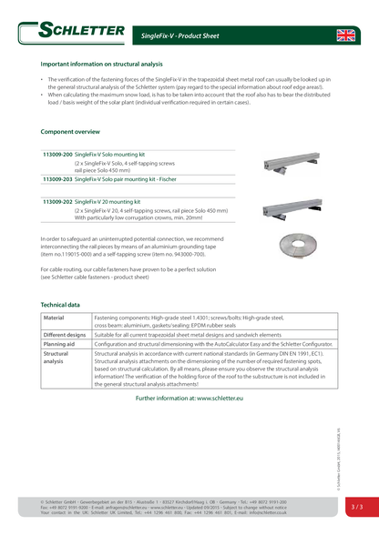 Schletter SingleFix Pro für niedrige Sickenhöhen ab 20mm