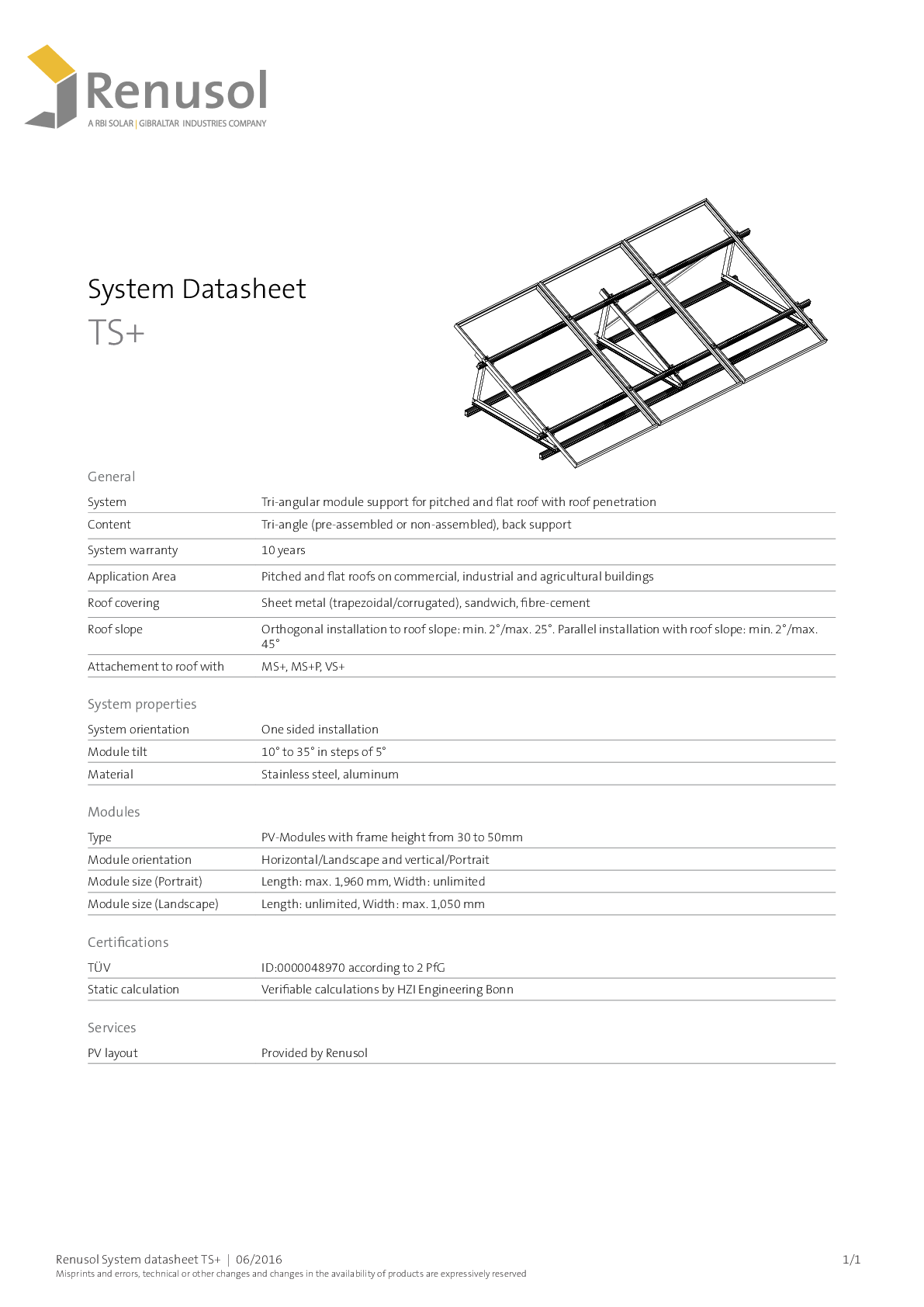 Renusol TriSole+ Vertikalabstützung 10°