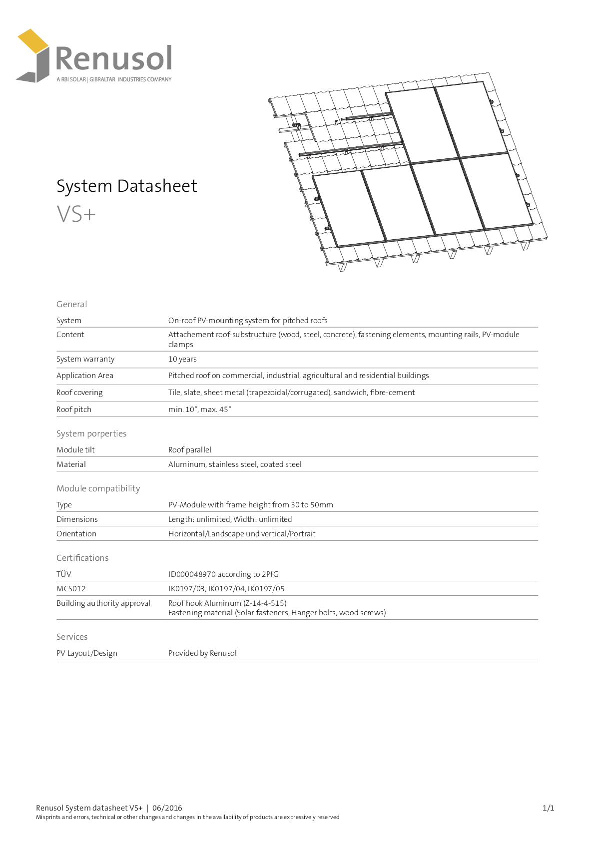 Renusol Dachhaken Aluminium Standard ohne Holzschrauben