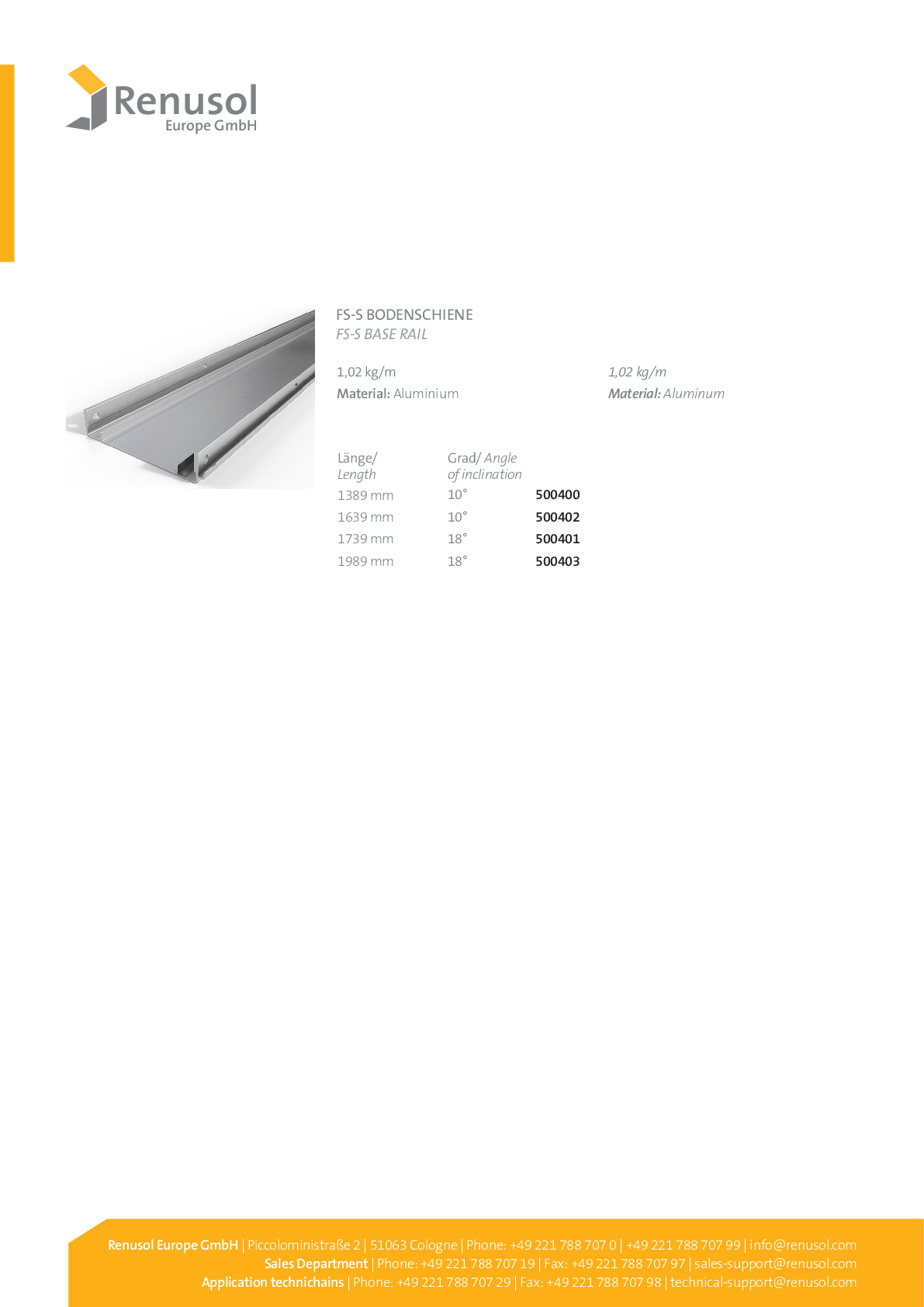 Renusol Bodenschiene FS10 S 1389mm