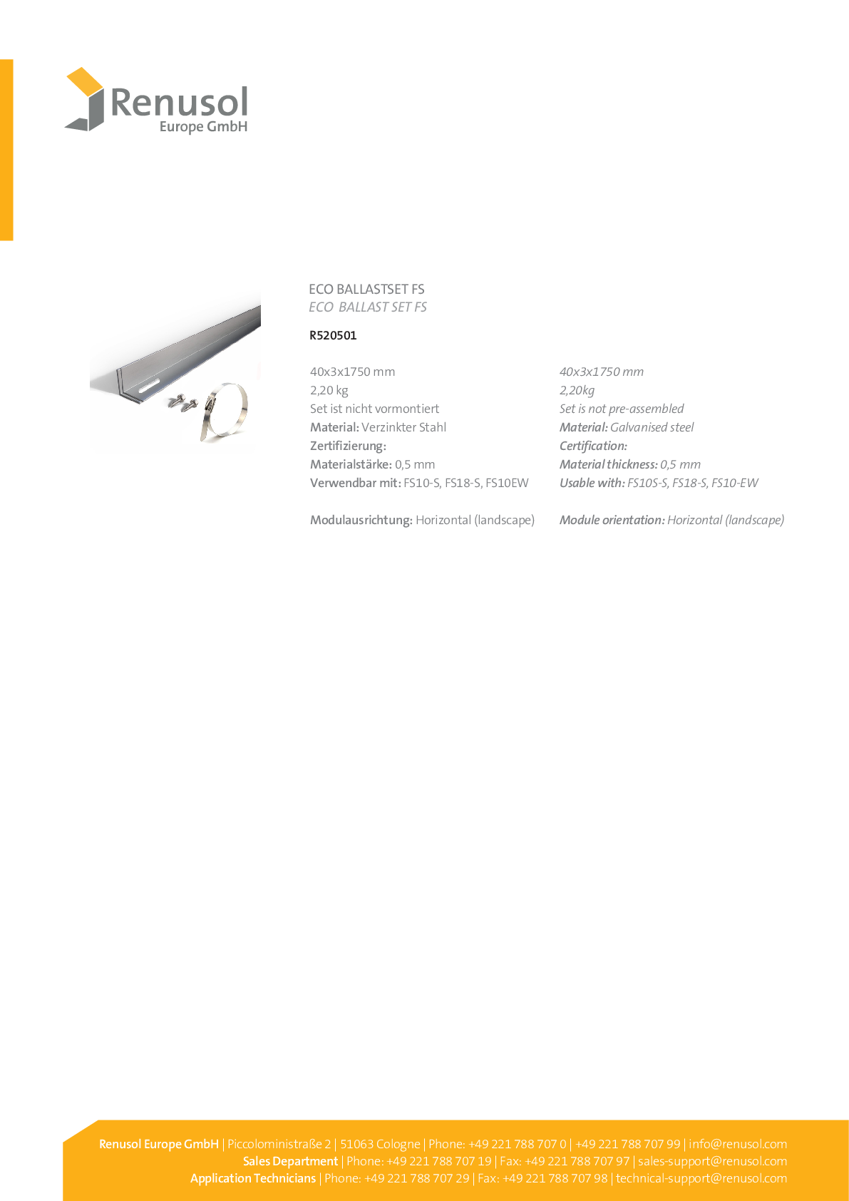 Renusol ECO Ballast FS EW Set 1.75 m