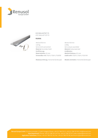 Renusol ECO Ballast FS EW Set 1.75 m