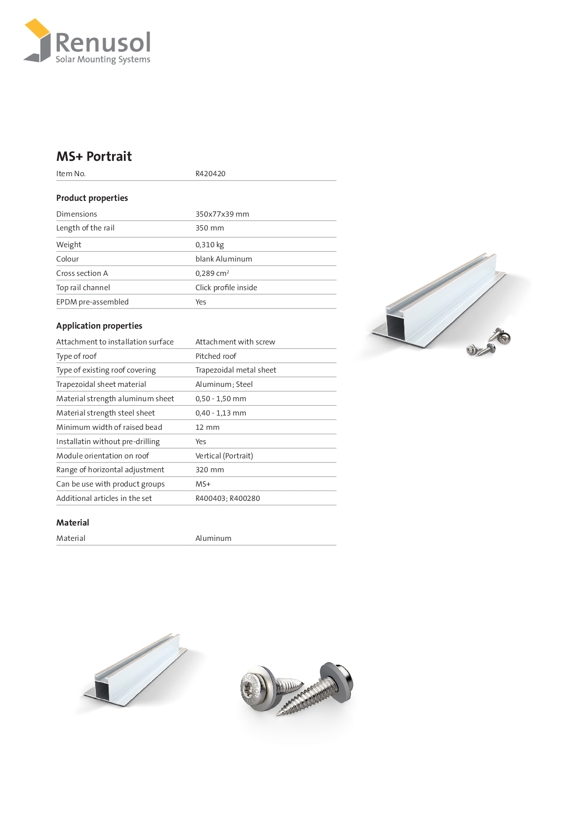 Renusol MetaSole+ Portrait 3,6 m ohne EPDM